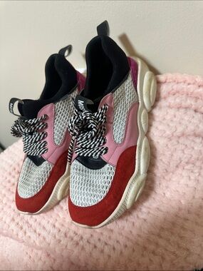 Moschino Red, Pink & White Chunky Lace-Up Sneakers